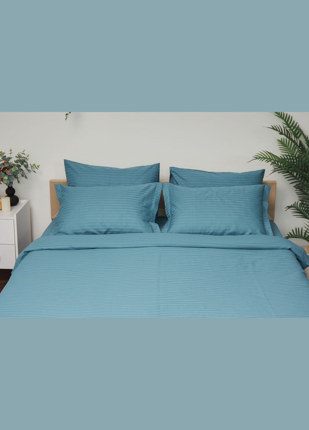 Комплект постільної білизни євро 200х220 наволочки 2х40х60 Satin Stripe (MS-820000590) Moon&Star Stripe Green (284416386)