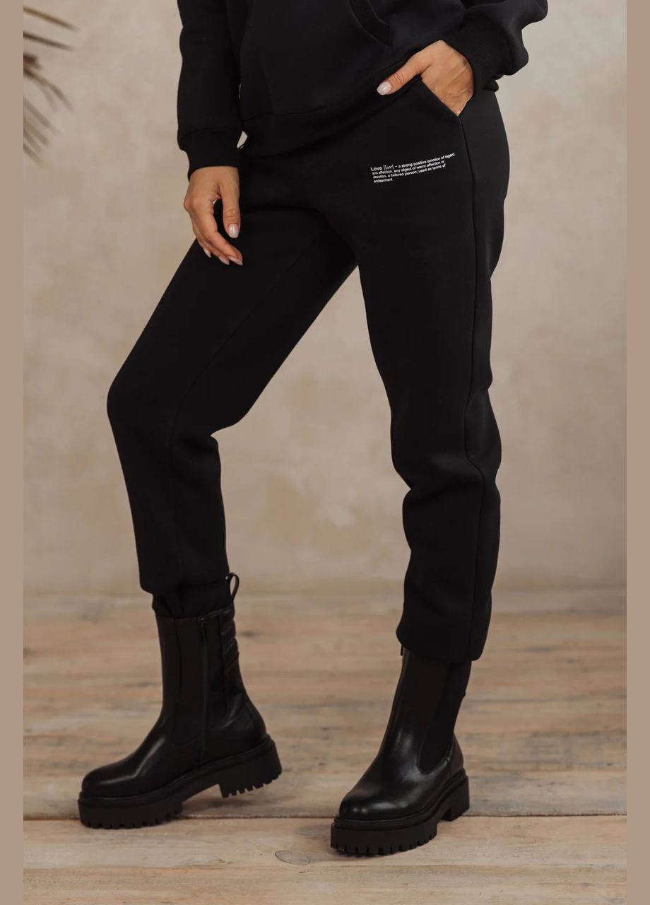 Спортивный костюм женский брюки и худи черный на флисе MKAZ5941-1 Modna KAZKA (276650229)