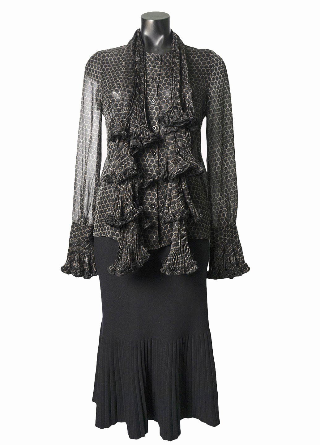 Черная демисезонная женская шифоновая блуза с шарфом lw-116679-2 черный Forza Viva
