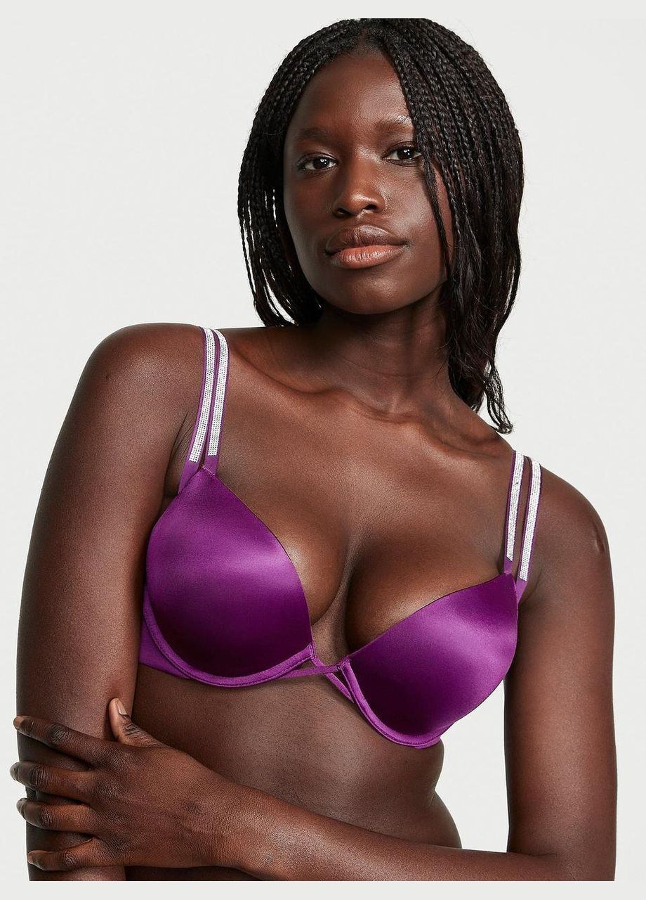 Фиолетовый демисезонный комплект (лиф+трусики бразилиана) со стразами double shine strap 70b/xs фиолетовый Victoria's Secret