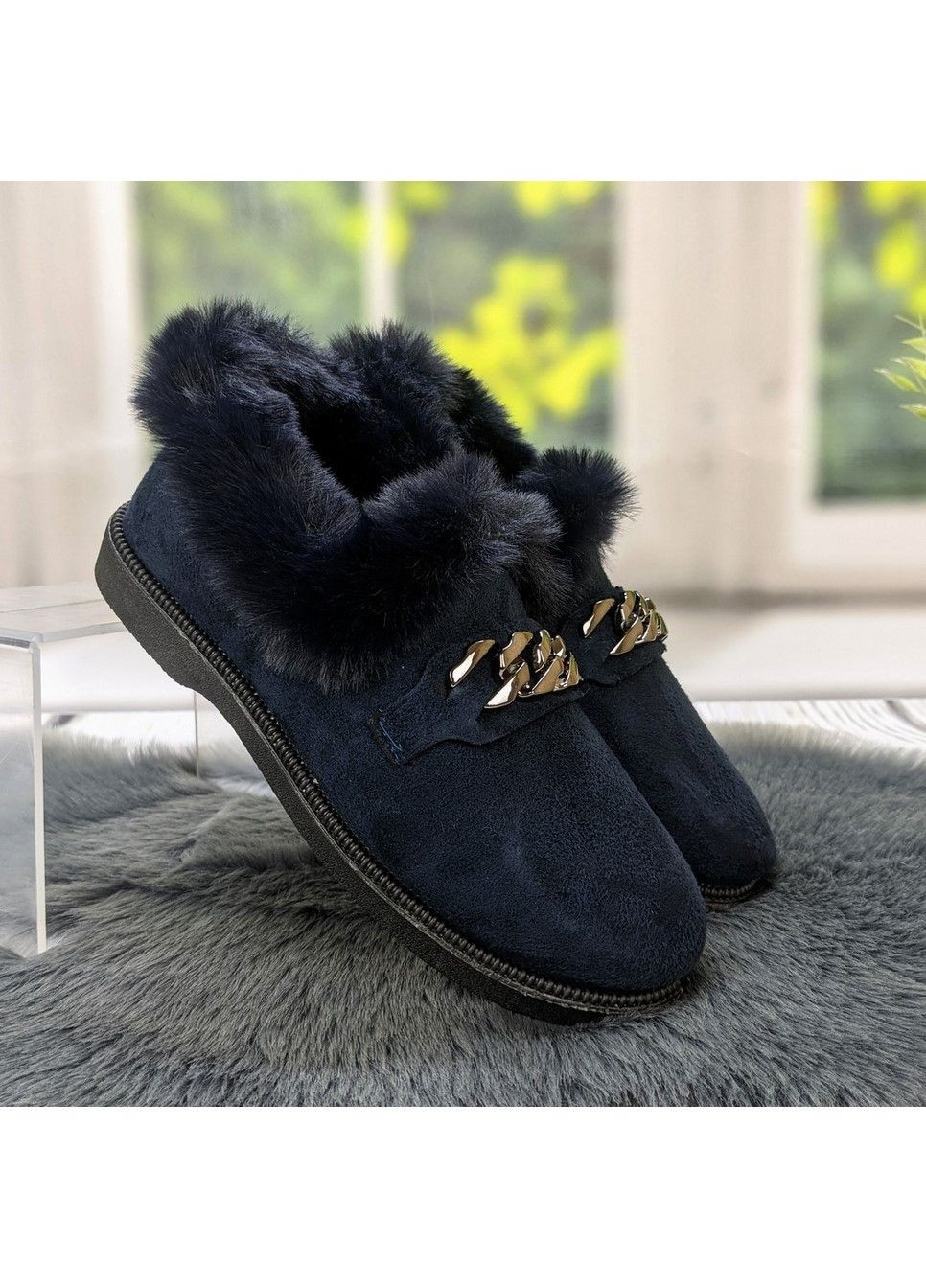 Синие тапочки домашние женские Progress с цепочками