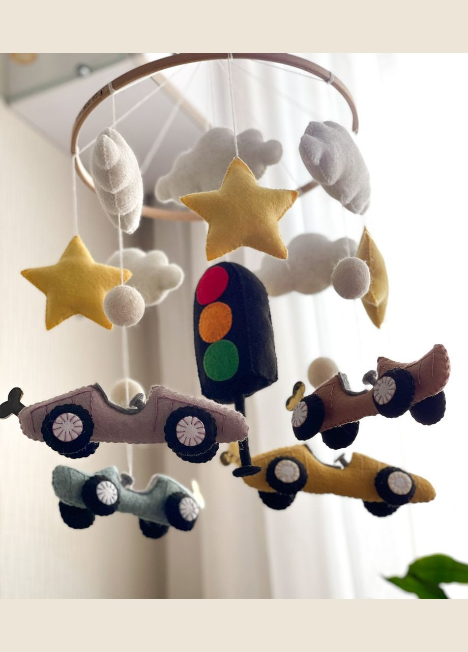 Дитячий мобіль на ліжечко для немовлят WooolyWool «Машинки» No Brand (342758001)