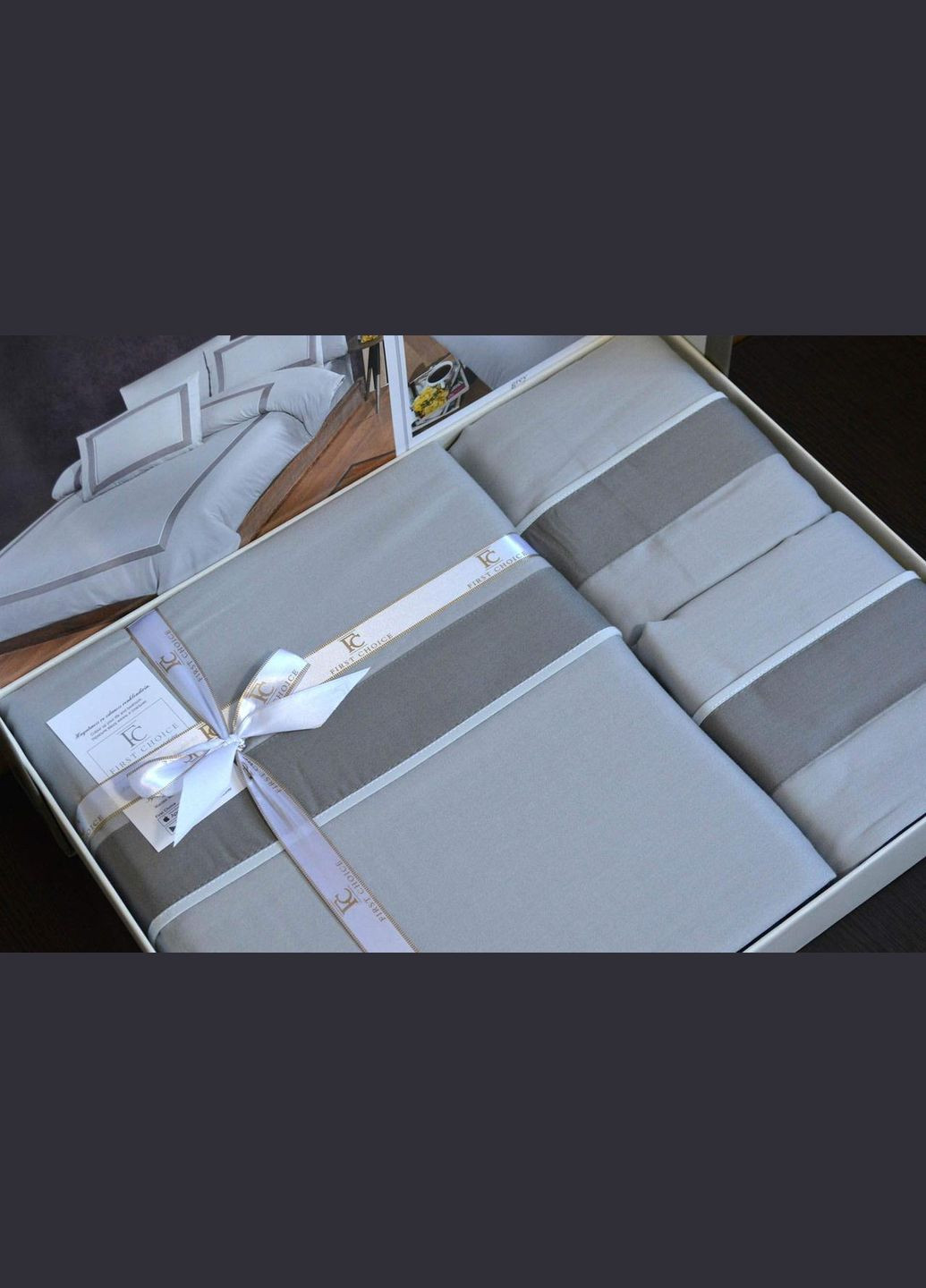 Постельное белье сатин Deluxe — Belezza Grey евро First Choice (304574259)