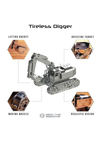 Колекційна модель-конструктор Tireless Digger Екскаватор механічний, 100 деталей () Metal Time MT043 (370499107)
