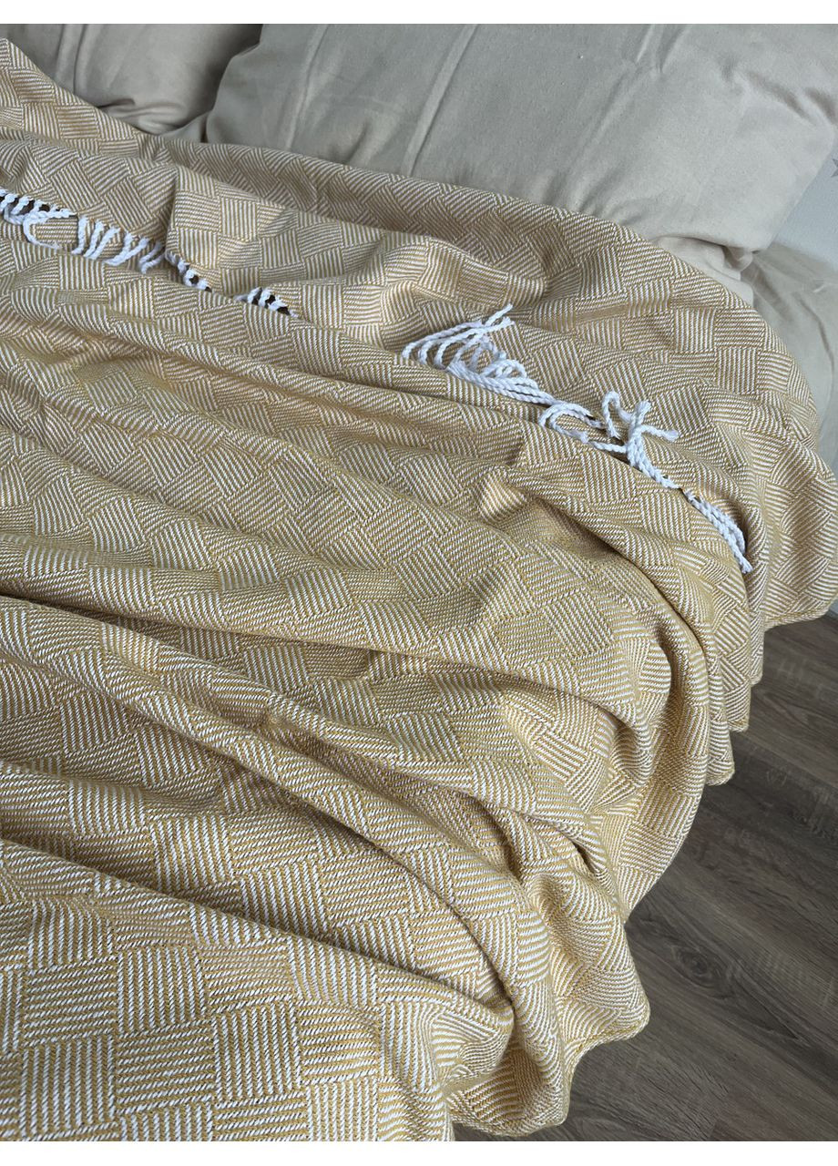 Плед Крекер хлопковый 140х200 см горчичного цвета Lanavitta (361852544)