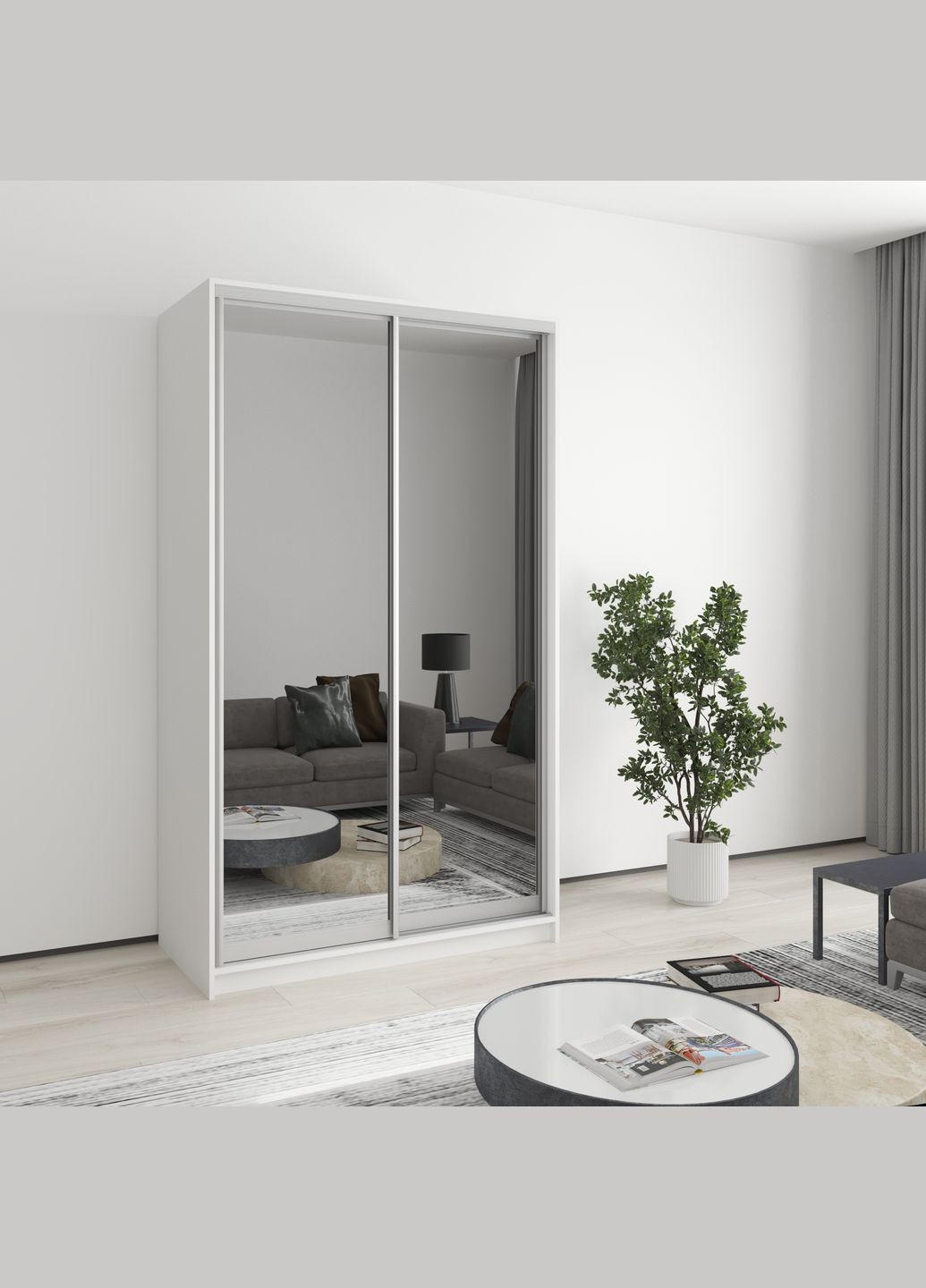 Шафа-купе дводверна Уні AL 2 Дзеркала 120x45x210 см Аляска білий (MBS-2639) MebelStar (362373491)