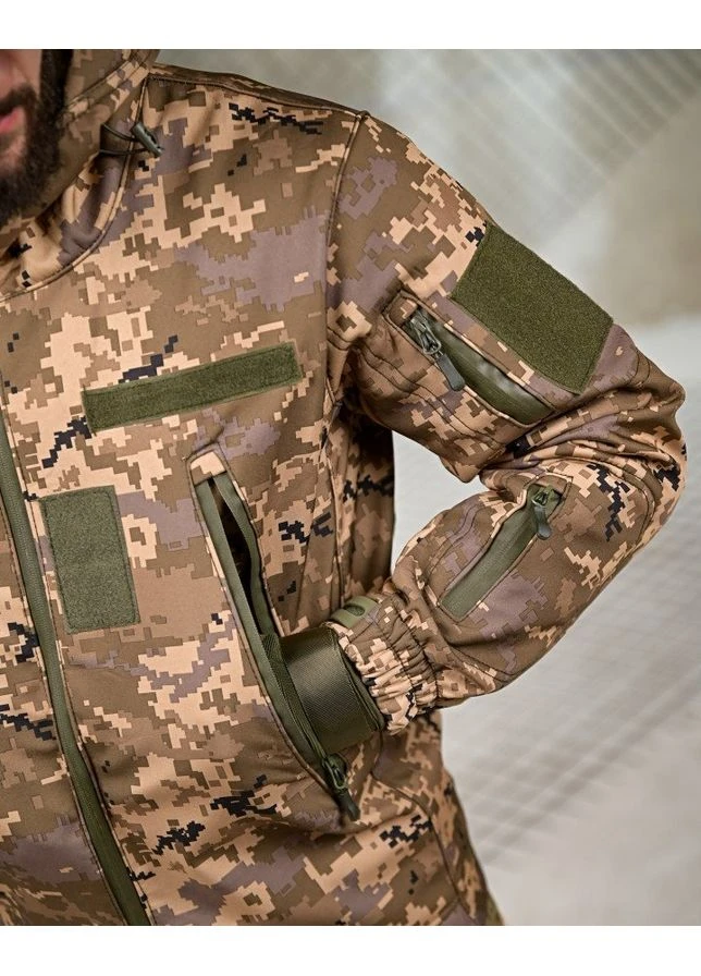 Тактичний костюм Softshell 6в1 Піксель комплект флісова куртка штани рукавички шапка No Brand (356077813)