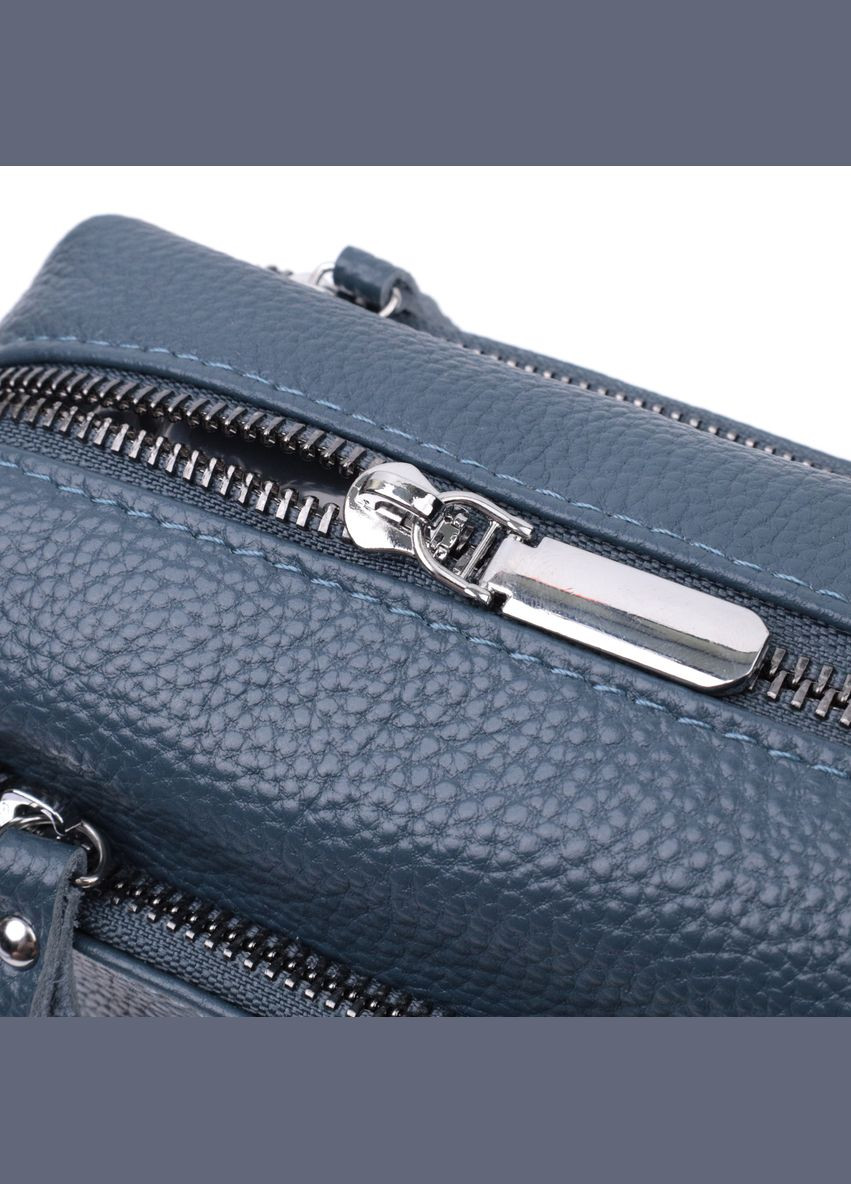 Женская кожаная сумка из стильным бегунком 22652 Синяя Vintage (331910525)