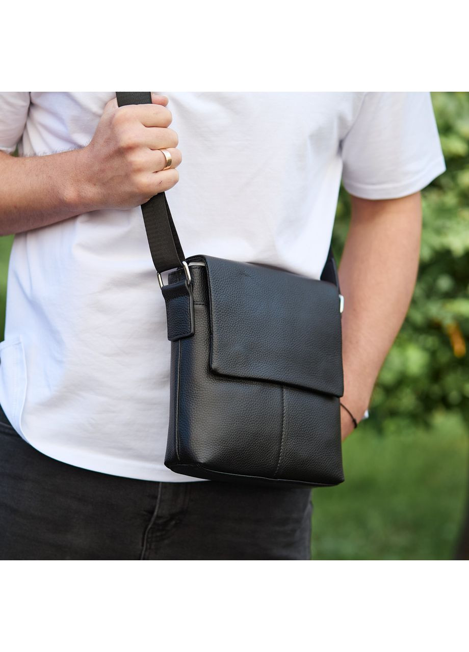 Шкіряна чоловіча сумка-месенджер через плече чорна 48450 Tiding Bag (354832935)