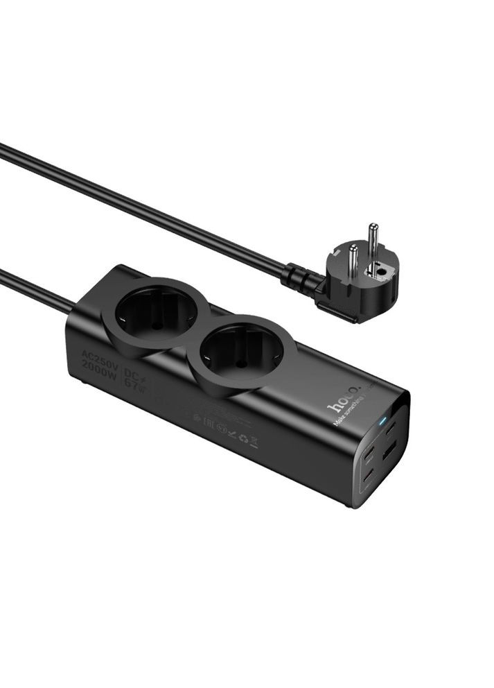 Сетевое зарядное устройство удлинитель NS10 USB/ 3 Type-C PD 67W 2 розетка 2m черный Hoco (373641103)
