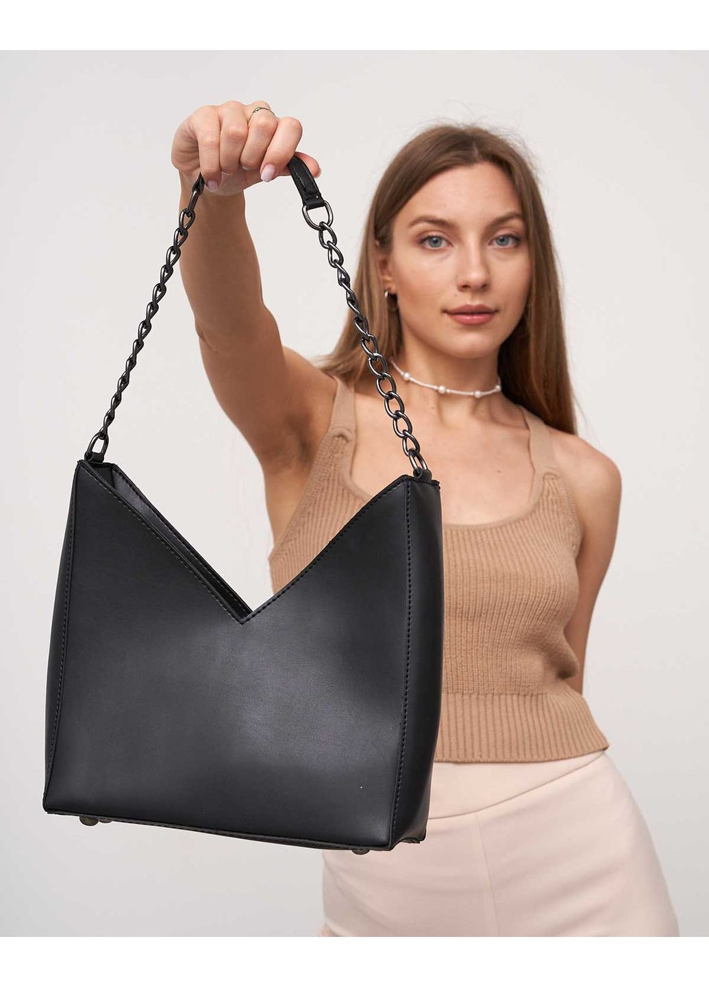 Сумка жіноча Карлі чорна з екошкіри молодіжна з плечовим ременем та блискавкою для повсякденного використання ProDobro (367266799)