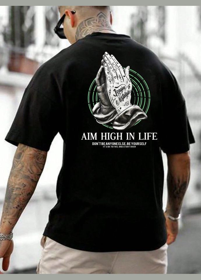 Комбинированная мужская футболка с дтф (оверсайз) No Brand