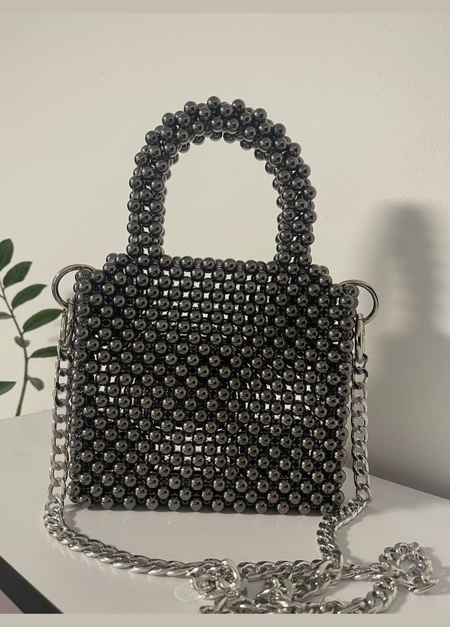 Сумка жіноча сіра з намистин ручна робота 021 Felicita (336377601)