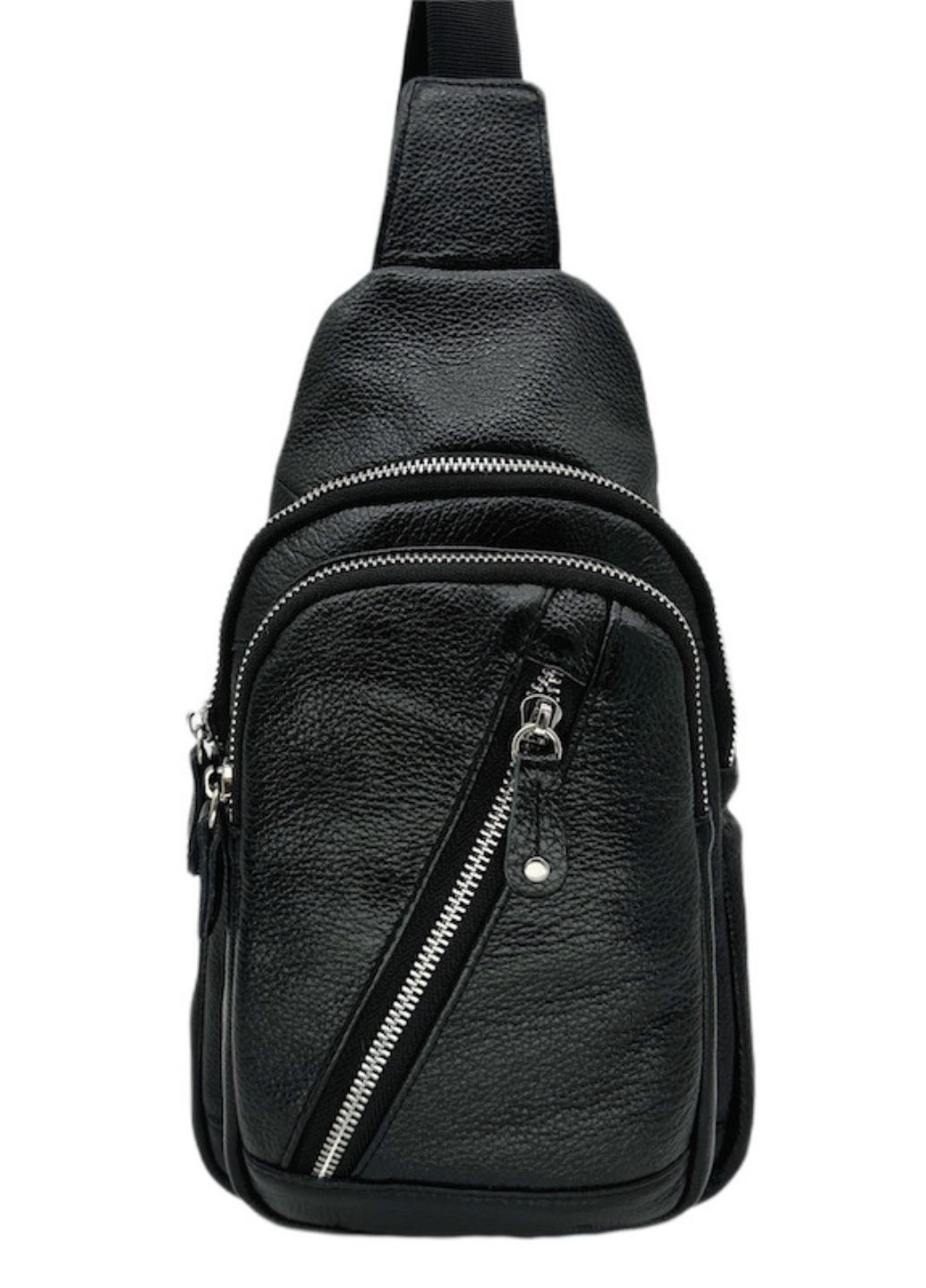 Стильна чоловіча сумка-слінг нагрудна з натуральної шкіри на блискавці, чорна LQ 816510 (278649352)