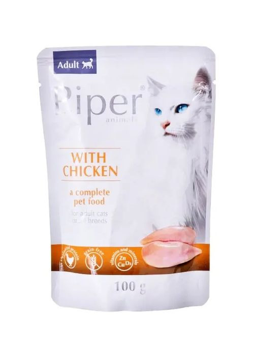 Консерва для дорослих котів PIPER Adult Chicken пауч з куркою 100 г DN155302100 Dolina Noteci (282744423)