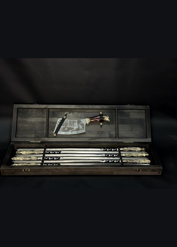 Набір шампурів із секачом у дерев'яному кейсі Люкс Звірі 7 предметів 47330071 NB Art (346152123)