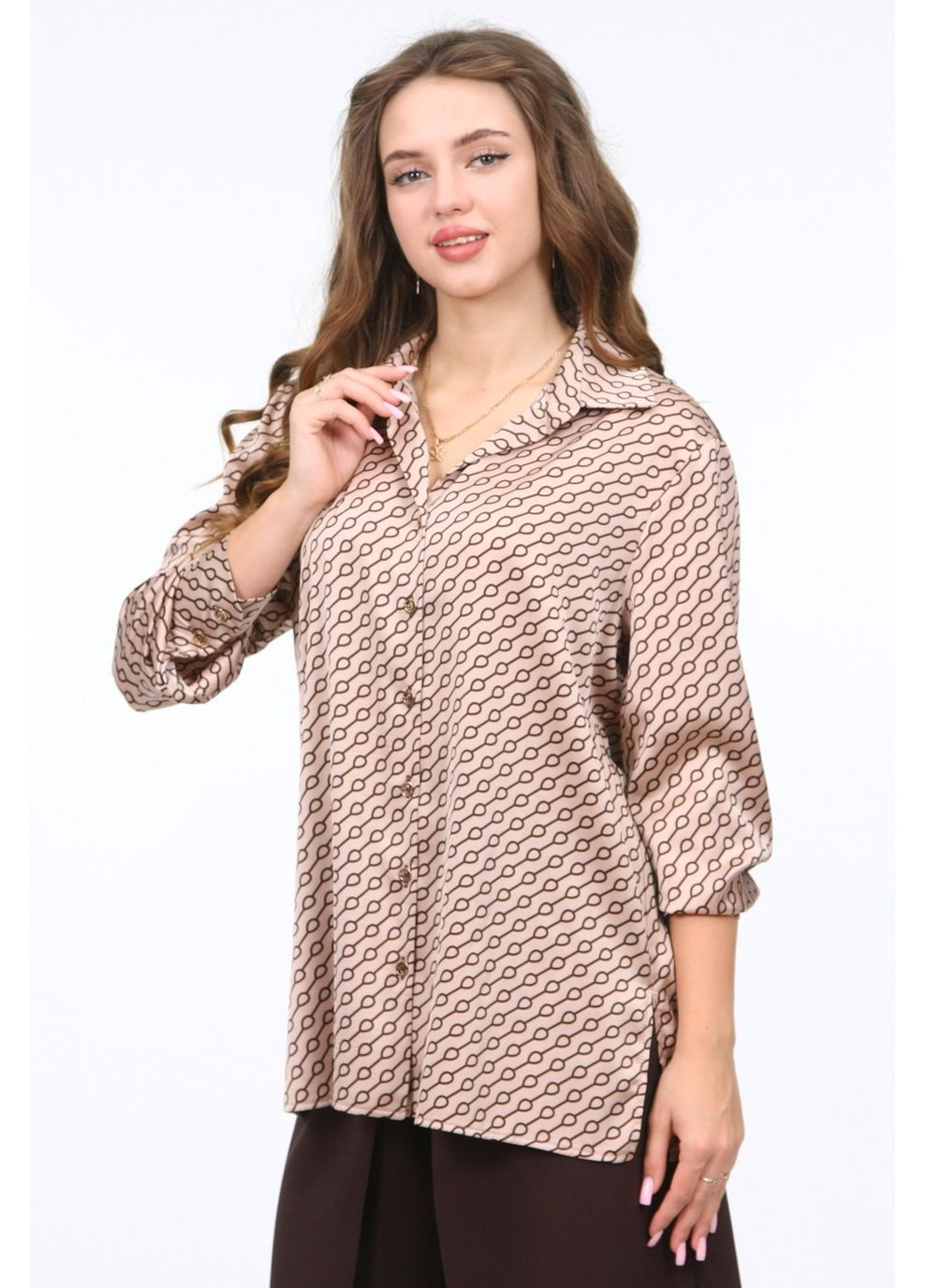 Бежева блузка - сорочка жіноча 0653 ланцюги шовк армані бежевий Актуаль