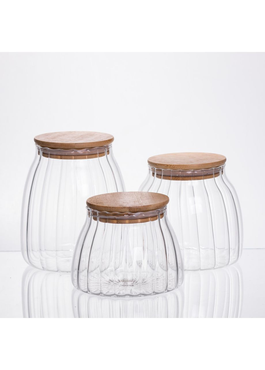 Набор стеклянных банок для сыпучих продуктов 3 шт 0,5 0,8 1 л с бамбуковыми крышками контейнеры для хранения пищи Yiwu (370432394)