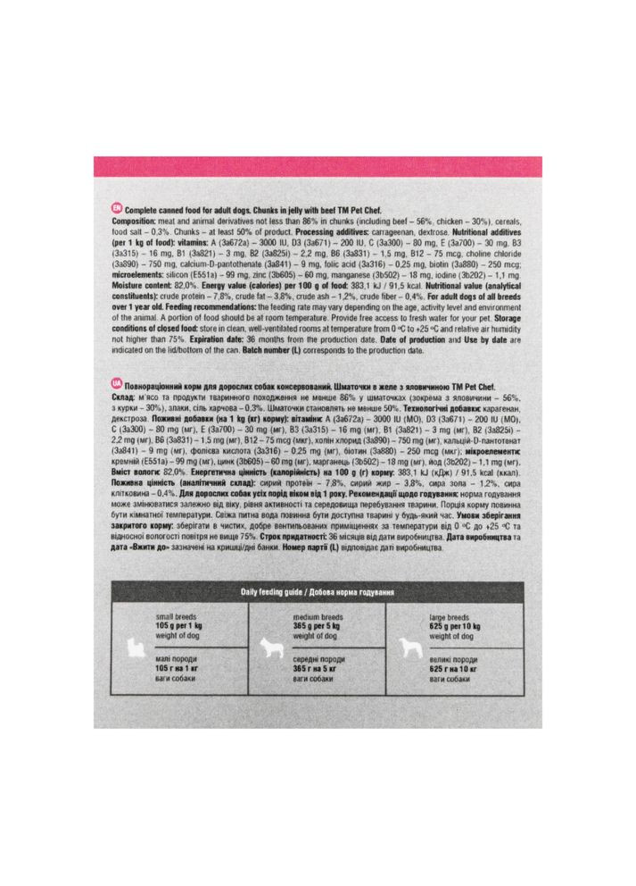 Вологий корм для собак шматочки в желе з яловичиною 415г Pet Chef (355256467)