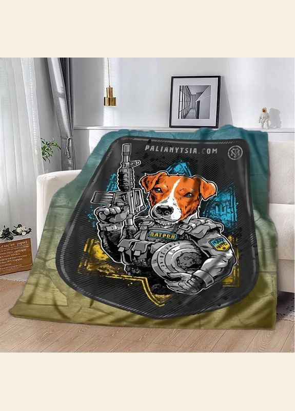 Плед покрывало Полуторное Пес Патрон Броненосець 160х200 Черное Плюш-велюр No Brand (293476768)