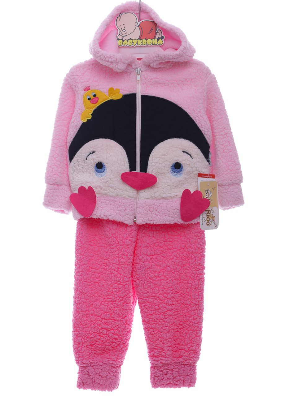 Розовый зимний костюм травка для девочки с пингвинчиком розовый 68 см (42622) Baby Rico