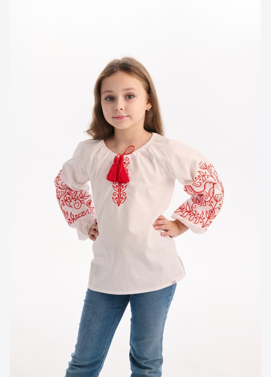 Белая вышиванка для девочки "голубка" MEREZHKA узор орнамент бязь (307152839)