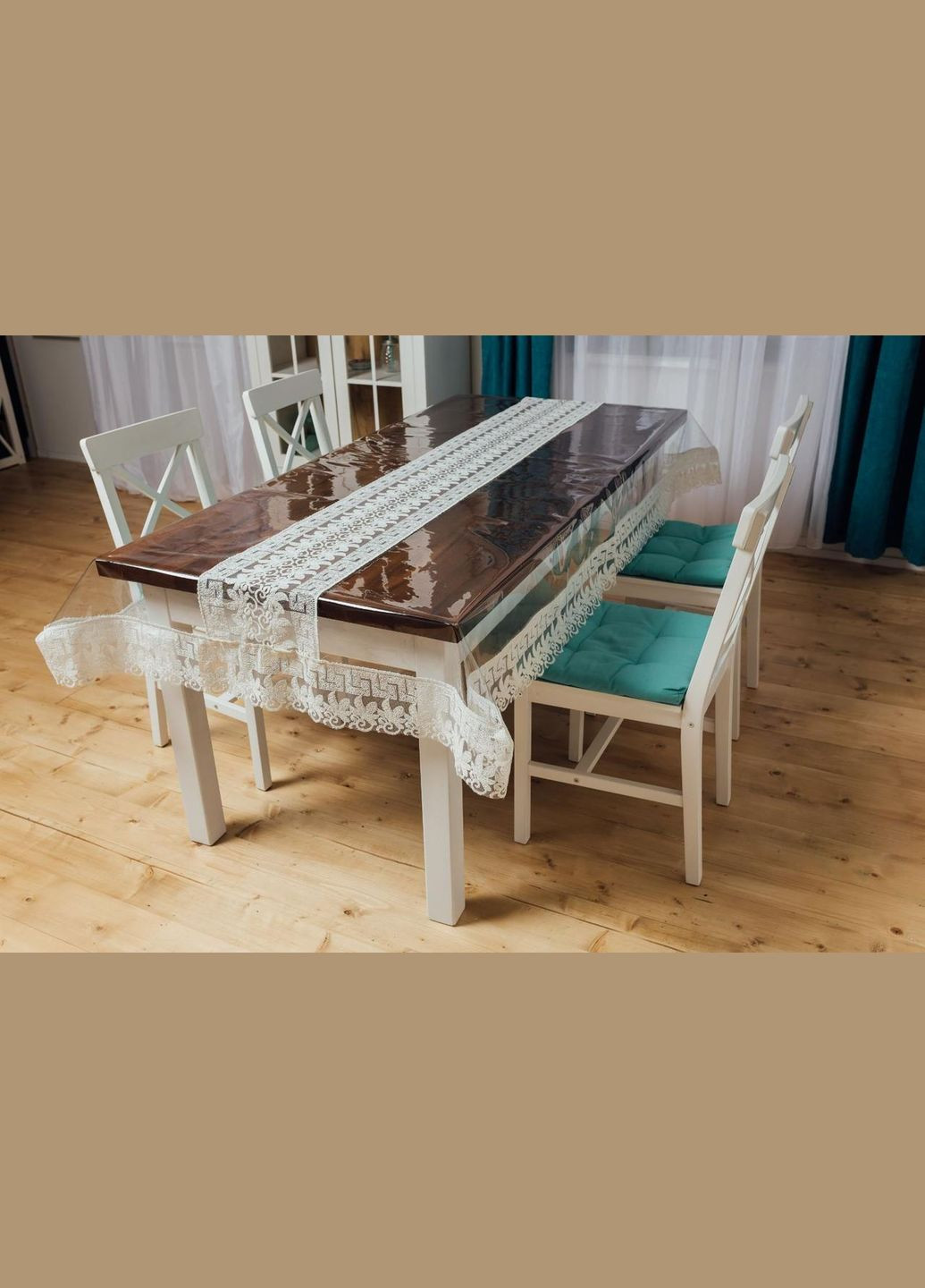 Силіконова скатертина Молочний Версаче Мереживо 210x110см Royal House (315144609)