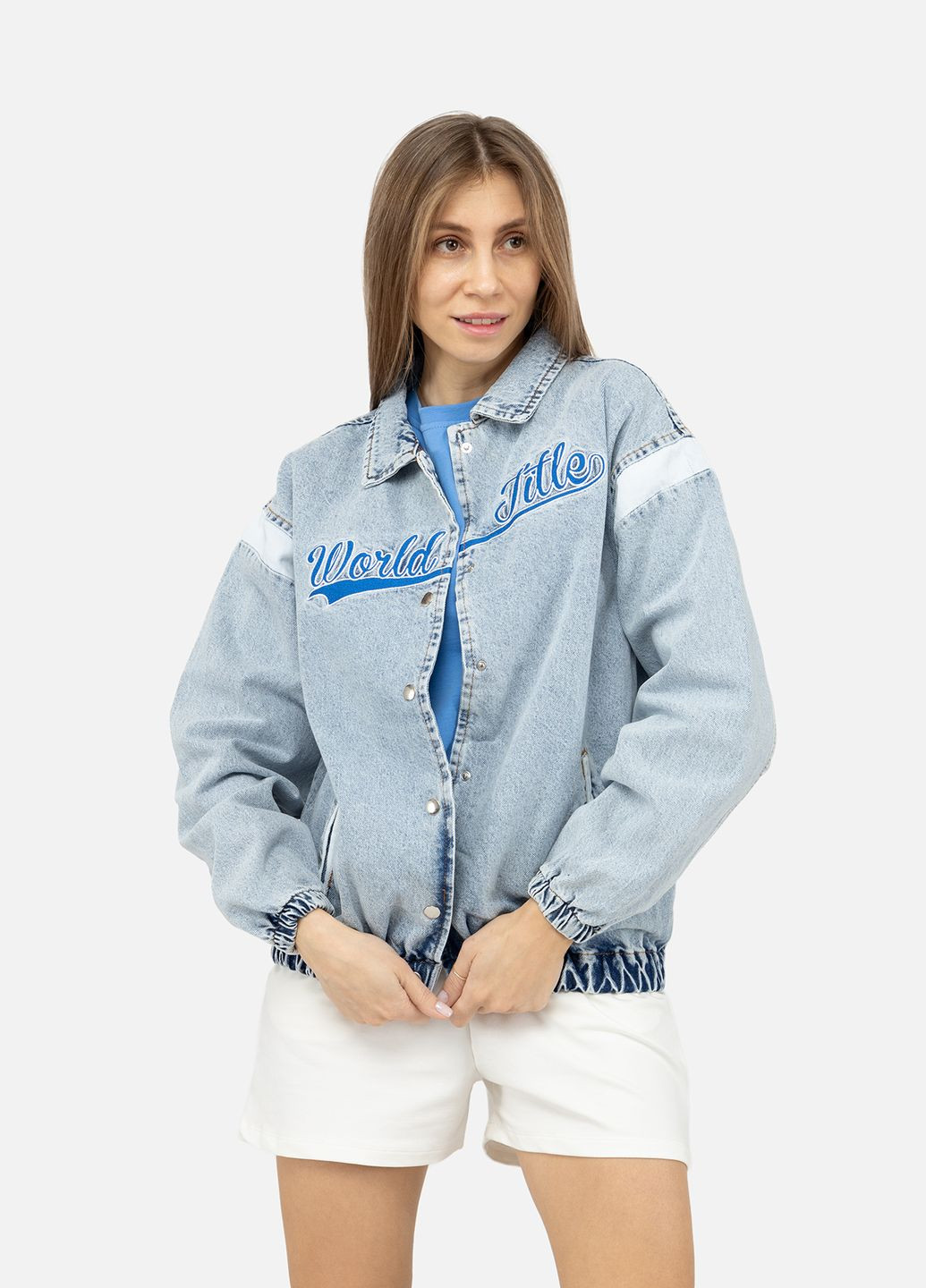 Блакитна демісезонна жіноча джинсова куртка колір блакитний cb-00247873 Zarxlife