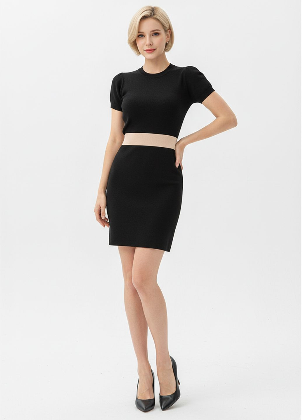 Черное кэжуал летнее трикотажное платье мини kl-56 черный платье-водолазка Number Nine