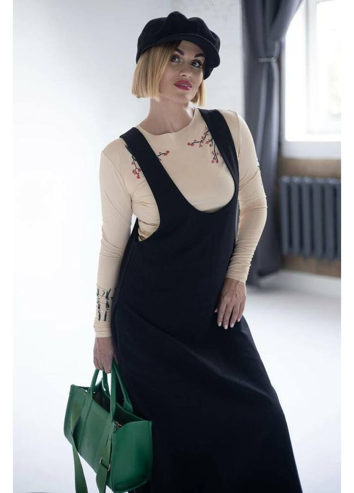 Чорна повсякденний сарафан жіночий трикотажний довгий mkks9003-1 KAPTSOVA