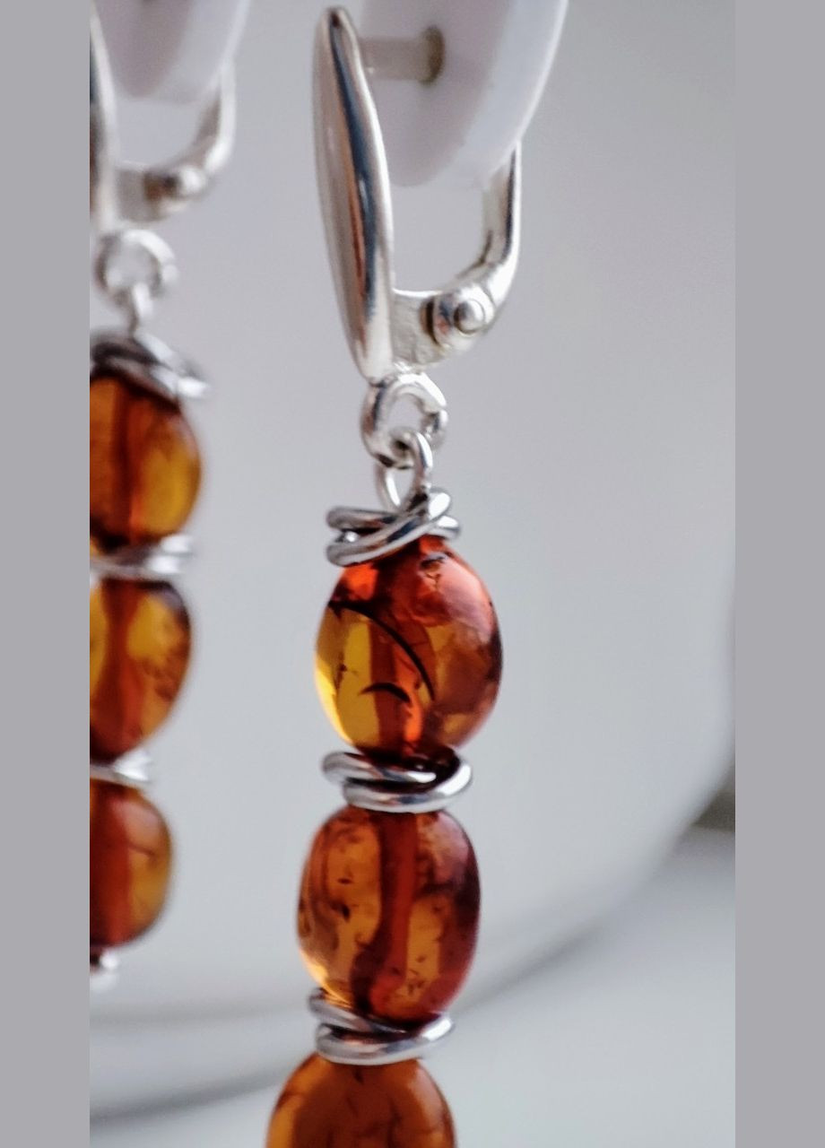 Сережки 2533 з натурального бурштину відтінок коньячний сережка срібло MINOV (338620076)