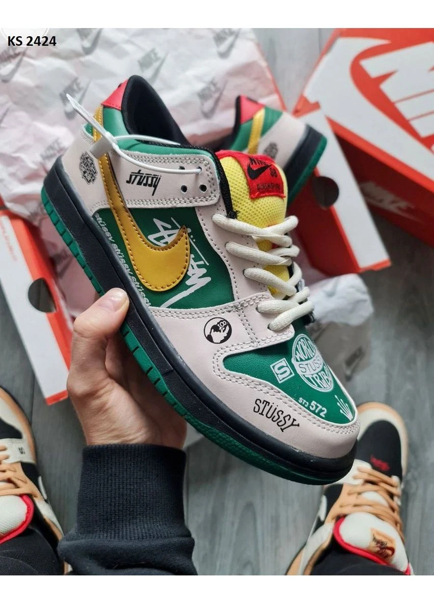 Серые летние кроссовки nike sb dunk low x stussy green gray найк сб данк No Brand