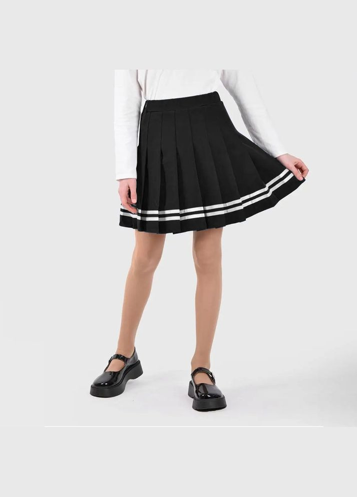Спідниця шкільна плісирована коротка з шортиками зі смужками знизу чорна 6555 104-128 (XS) No Brand (351476371)