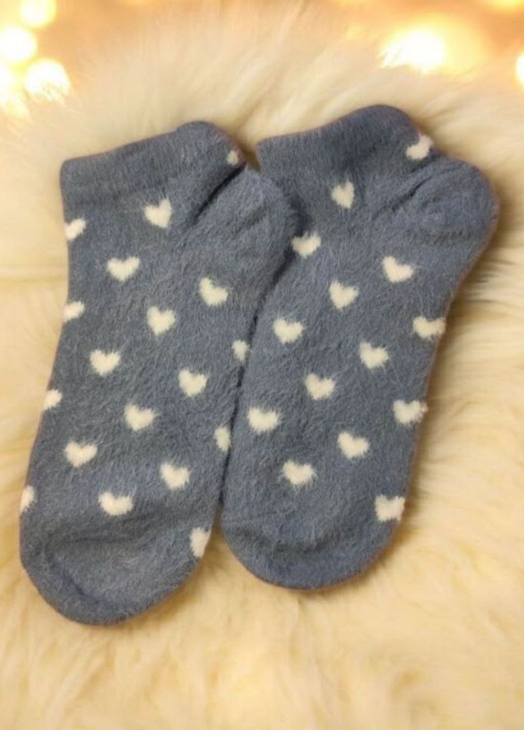 Блакитні жіночі короткі шкарпетки з хутром норки winter hearts (1966-01) сердечка (367089464)