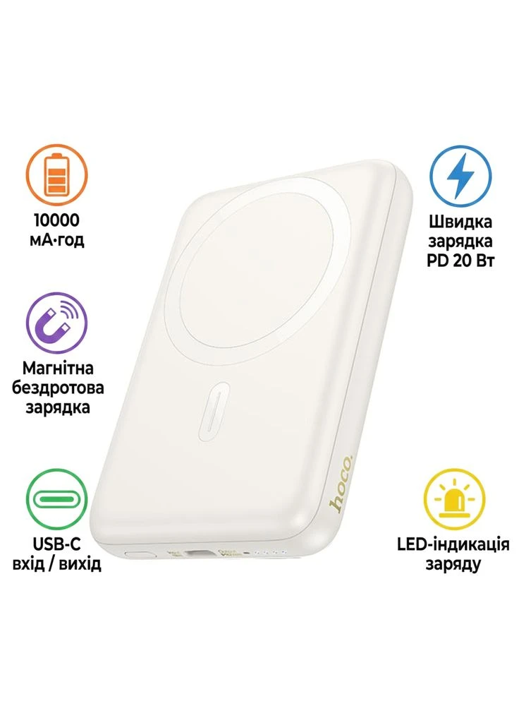 Батарея універсальна 10000mAh Grace PD/20W Magnetic White (J141 / 714985) Hoco (398336573)