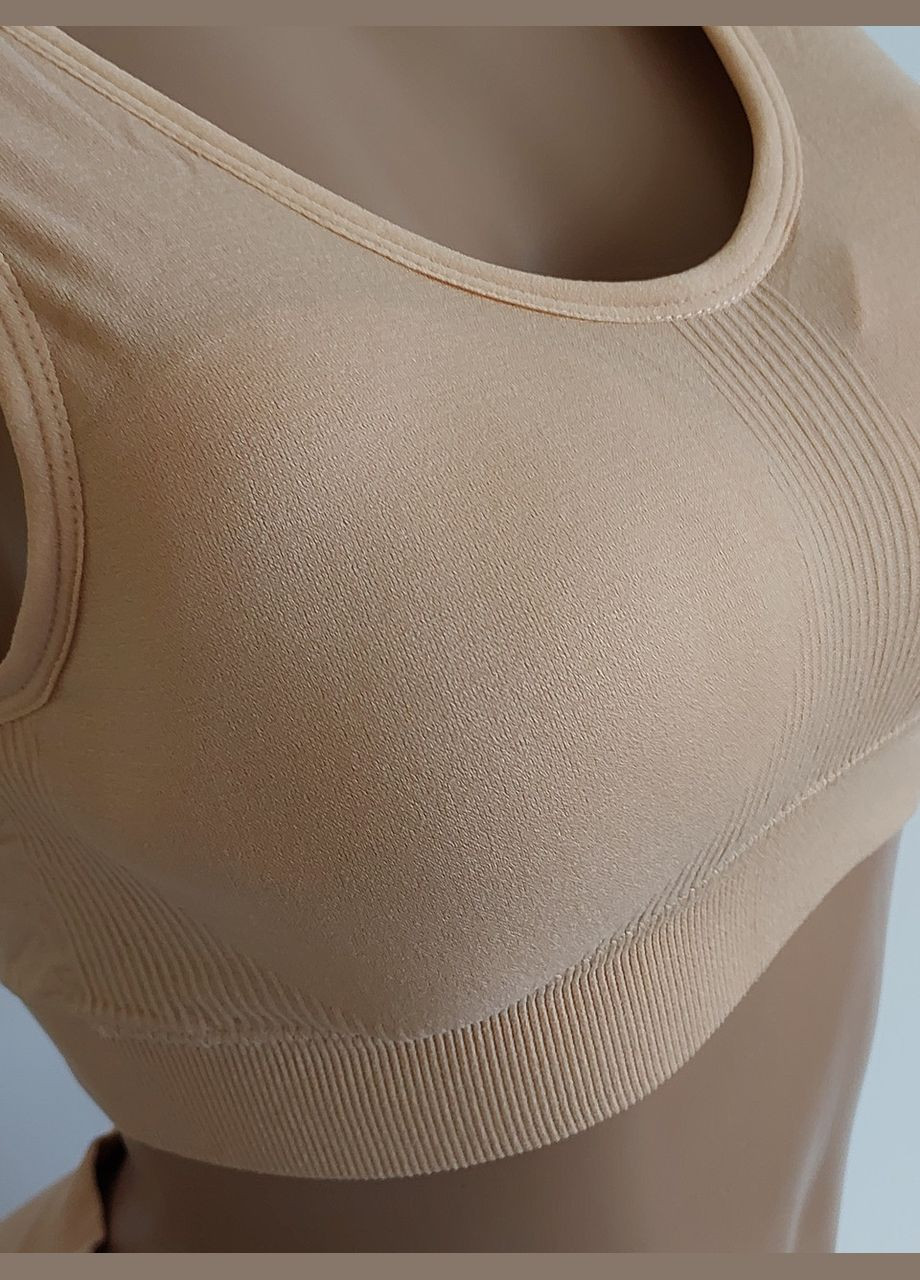 Бежевый демисезонный комплект белья женский в рубчик топ бюстгальтер трусы honey fashion accessories s/м бордовый (2-186) No Brand