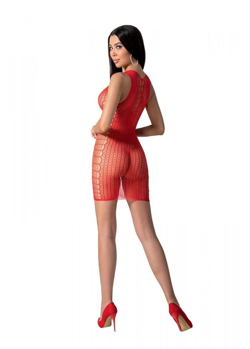 Мінісукня з вертикальним візерунком BS097 One Size, red, плетіння з боків Passion червоний відвертий поліамід