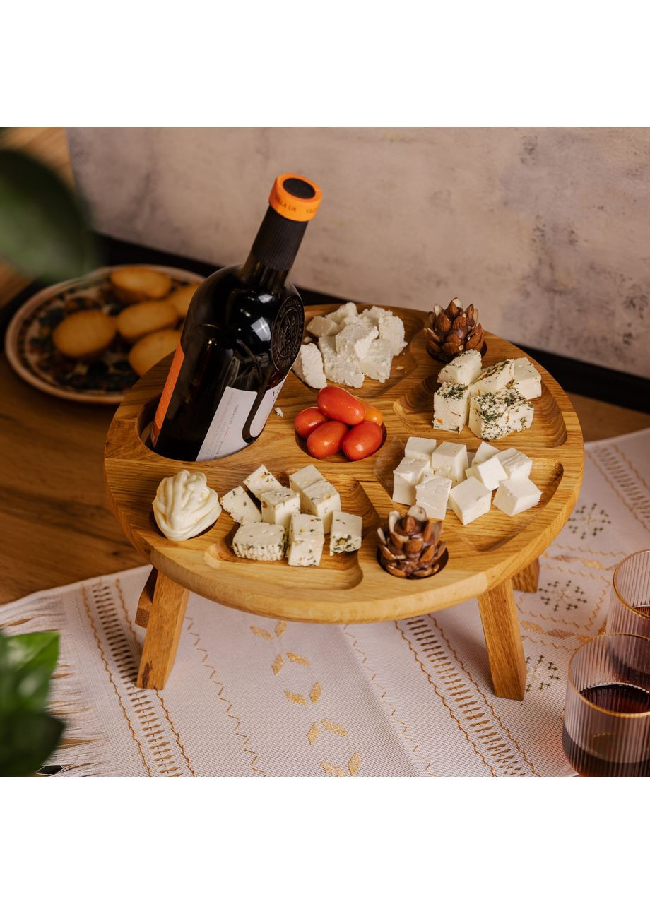 Винний столик-менажниця з дерева 35 см круглий на ніжках дуб BWR350180 (A-033355) LUGI (354825538)