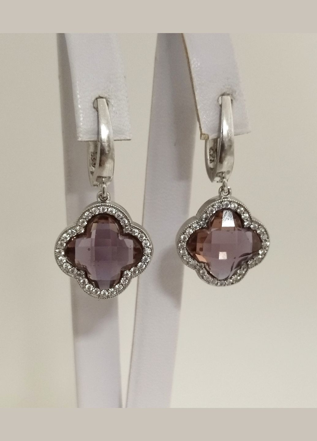 Серьги серебряные с султанитом "Клевер" СЛВЦ/Б-слт No Brand Сережки (330033563)