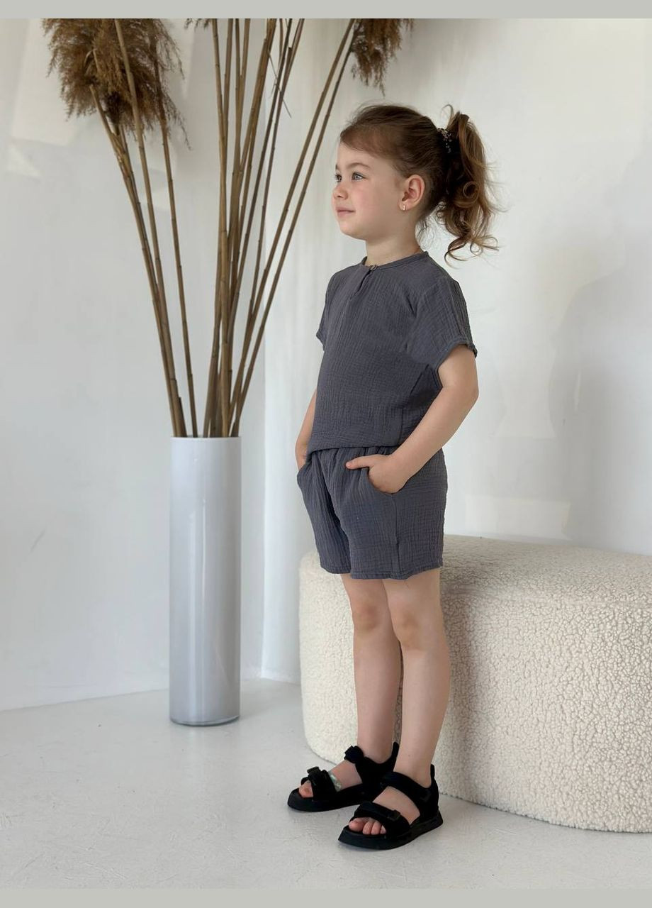 Графітовий літній дитячий костюм унісекс з шортами Style Point