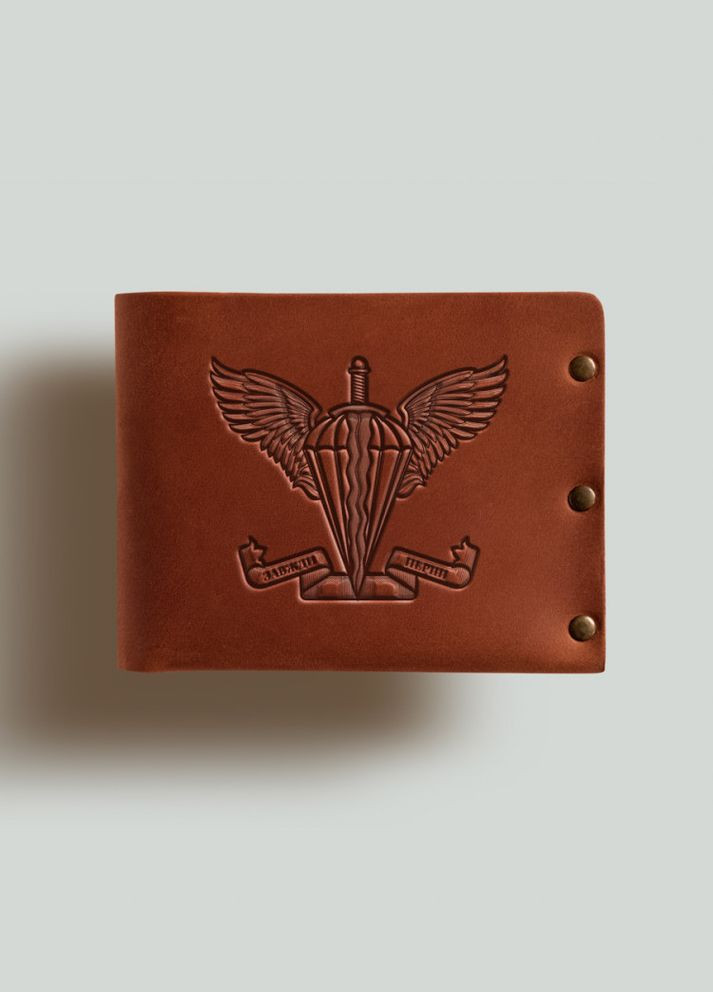 Гаманець на заклепках ДШВ натуральна шкіра Crazy horse з відділеннями для карток Коричневий Turtle (302660071)