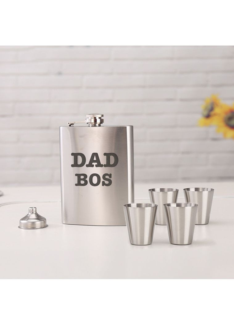 Набір фляга з чарками "Dad boss", англійська, Крафтова коробка BeriDari (365985015)
