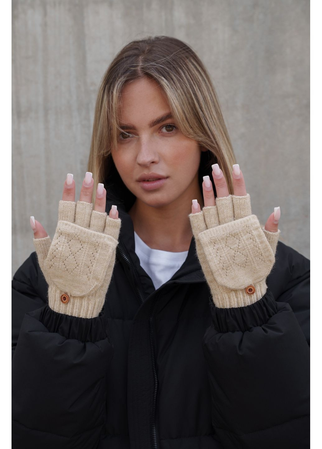 Женские теплые зимние сенсорные перчатки варежки без пальцев 3-30 Jude Without (364670580)