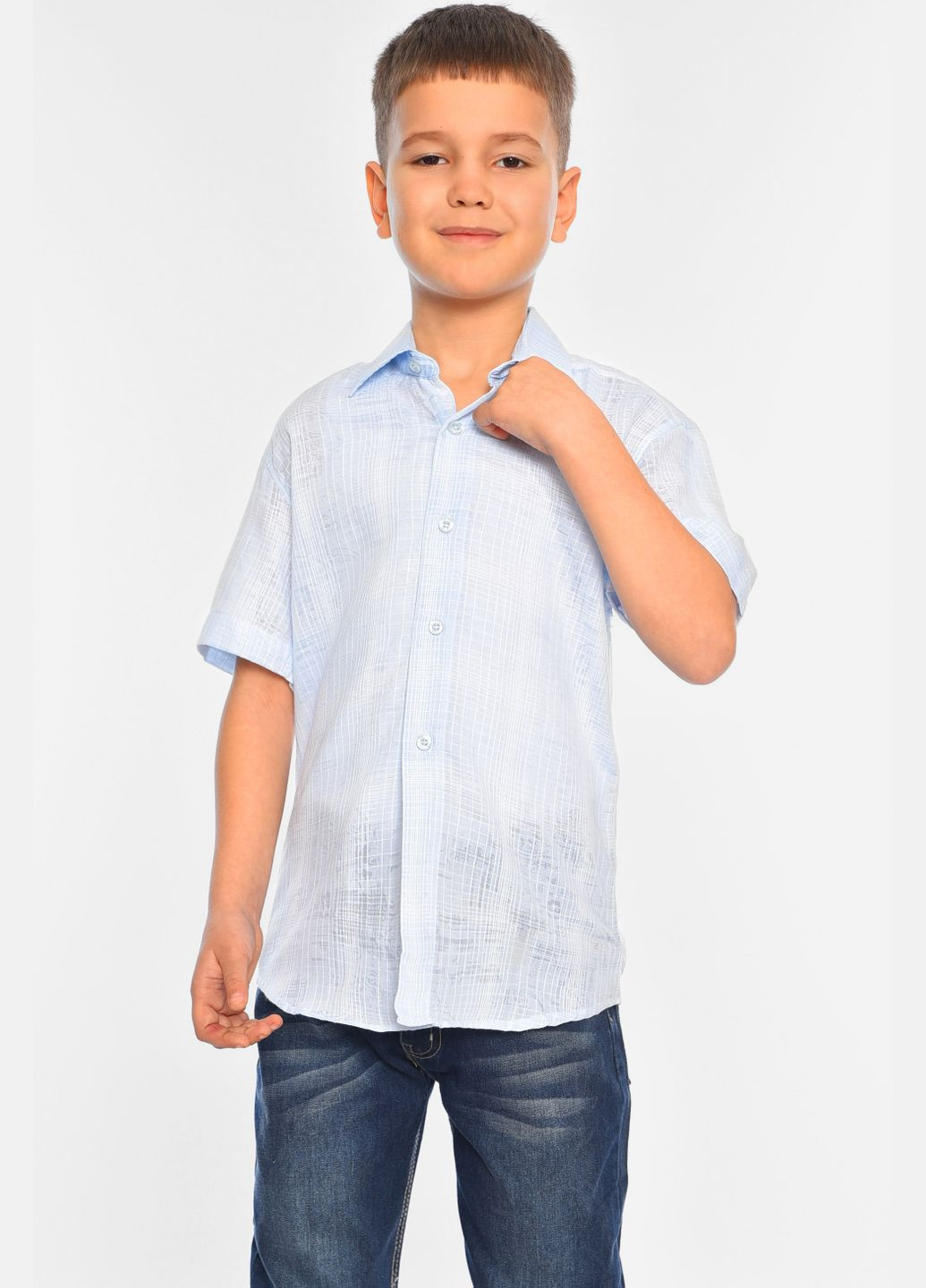 Голубой классическая рубашка с абстрактным узором Let's Shop