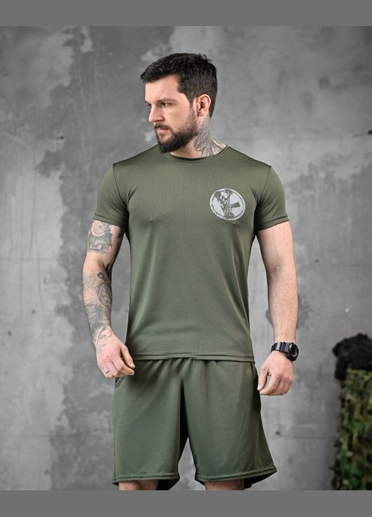 Тактический летний мужской костюм с принтом девушки футболка+шорты олива No Brand