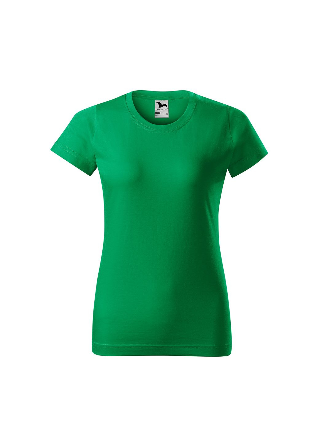 Зеленая всесезон футболка женская хлопковая однотонная зеленая 134-16 с коротким рукавом Malfini Basic