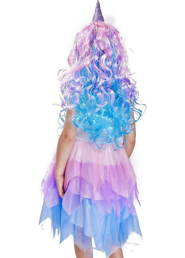 Костюм Единорога, карнавальное платье для девочек с цветным париком для праздников, вечеринок, спектаклей No Brand (353746157)
