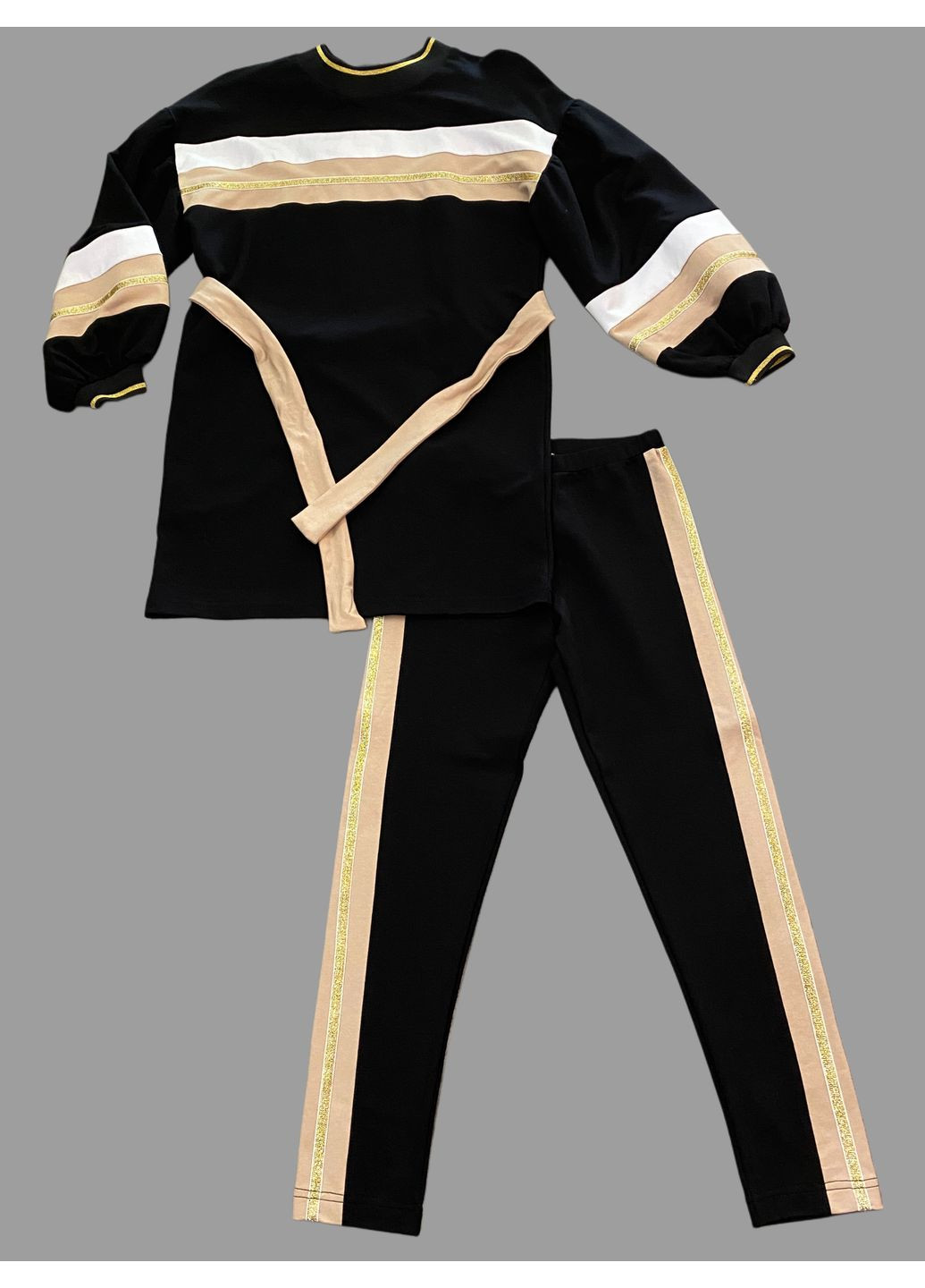 Черный демисезонный костюм для девочки туника леггинсы брючный Mone