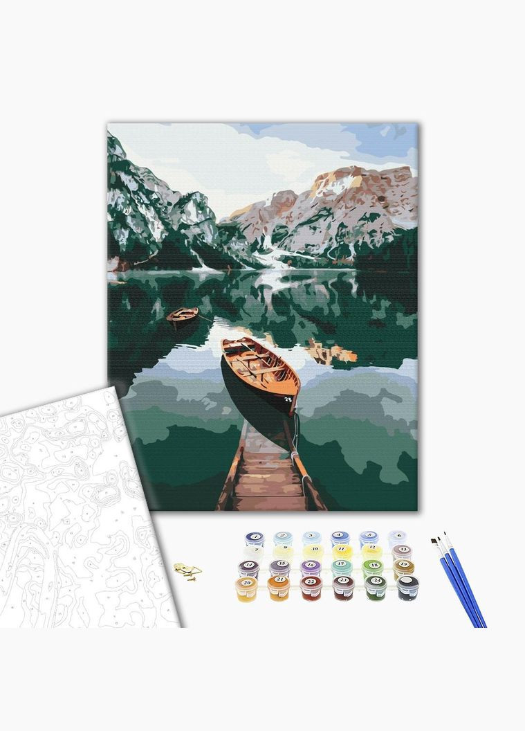 Картина за номерами Човен на дзеркальному озері Пейзаж природа гори Розпис по полотну BS51370 Brushme (308988335)