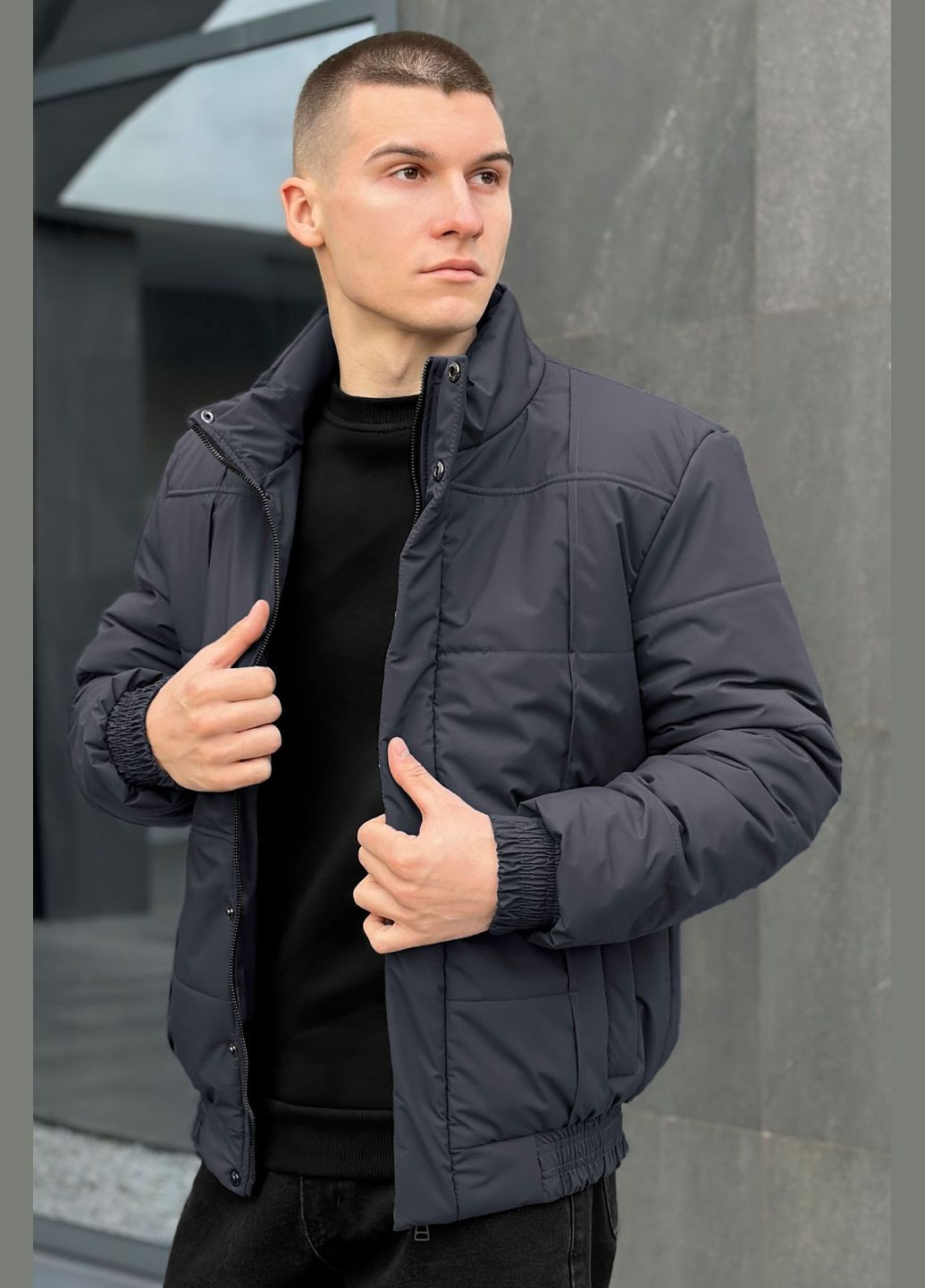 Темно-сіра демісезонна стильна куртка No Brand